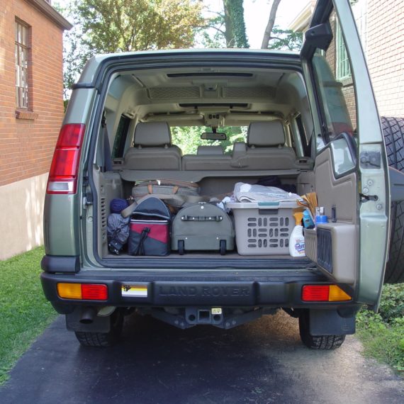 A packed Land Rover Discovery