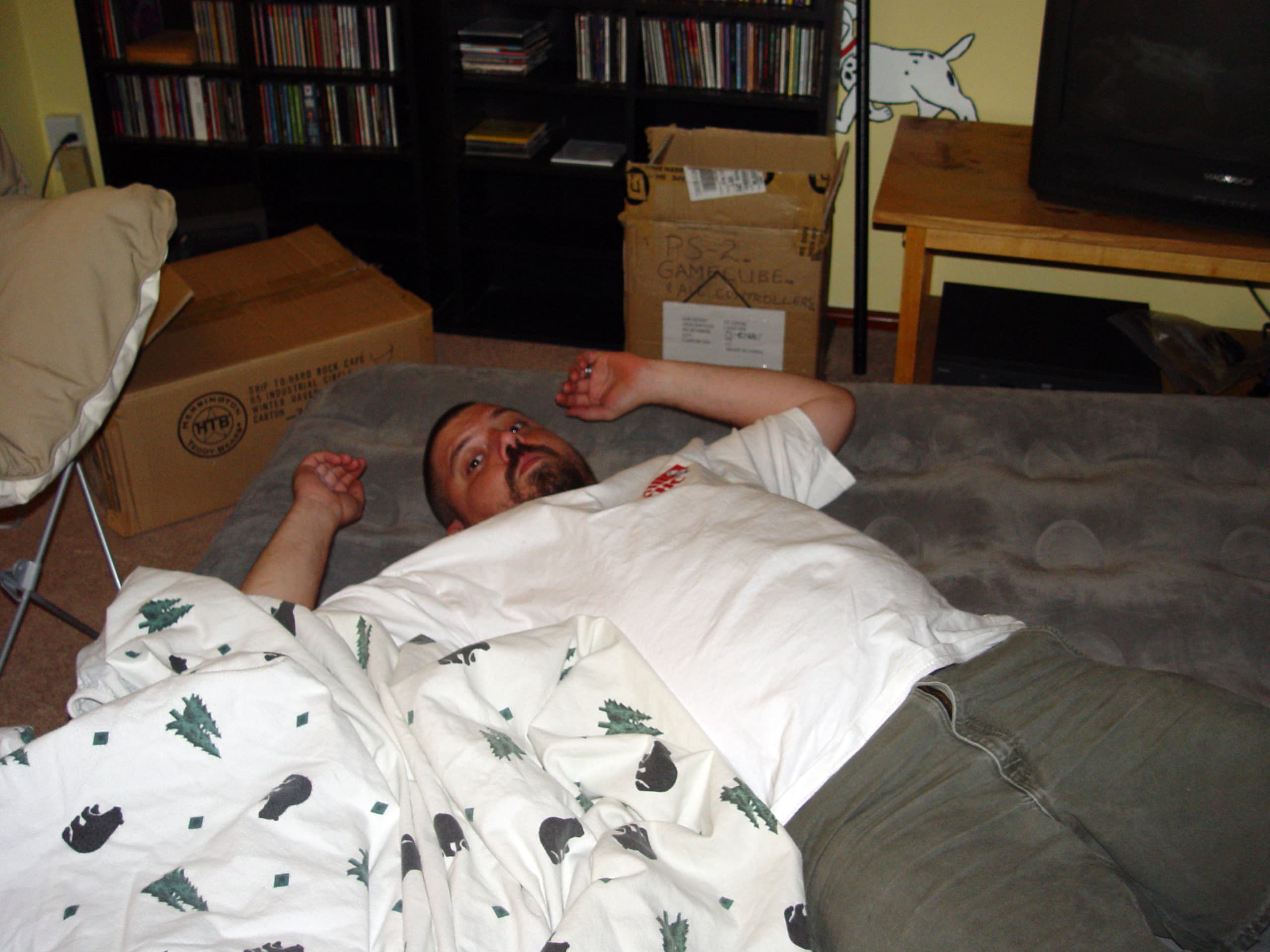 Man on air mattress