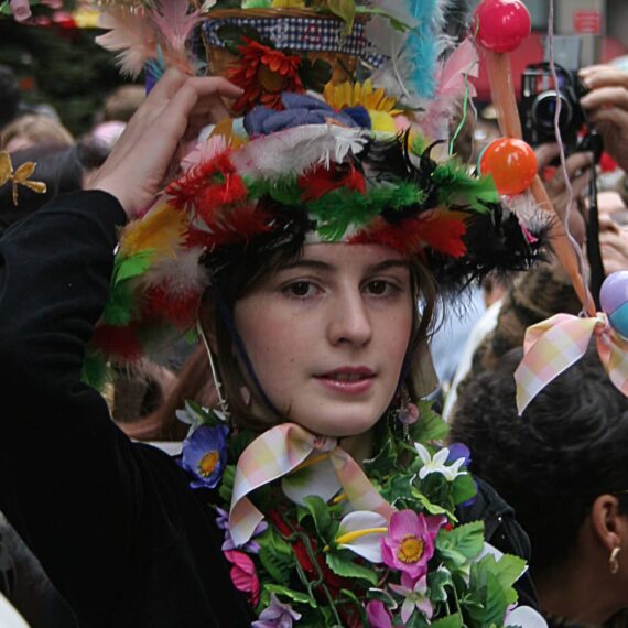 Woman with extravagant easter bonnet