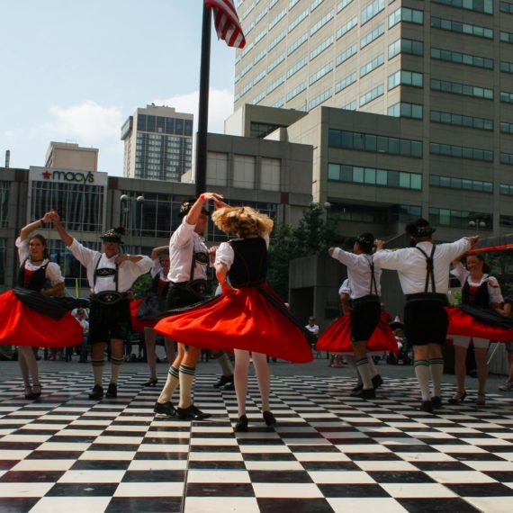 Oktoberfest Cincinnati dancers on Fountain Square in 2005