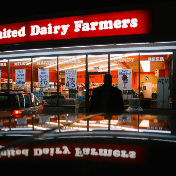 Man leaves UDF convenience store at night