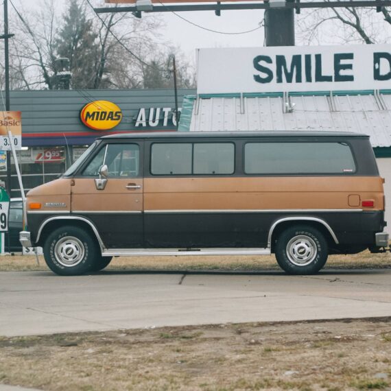 A brown Chevy van