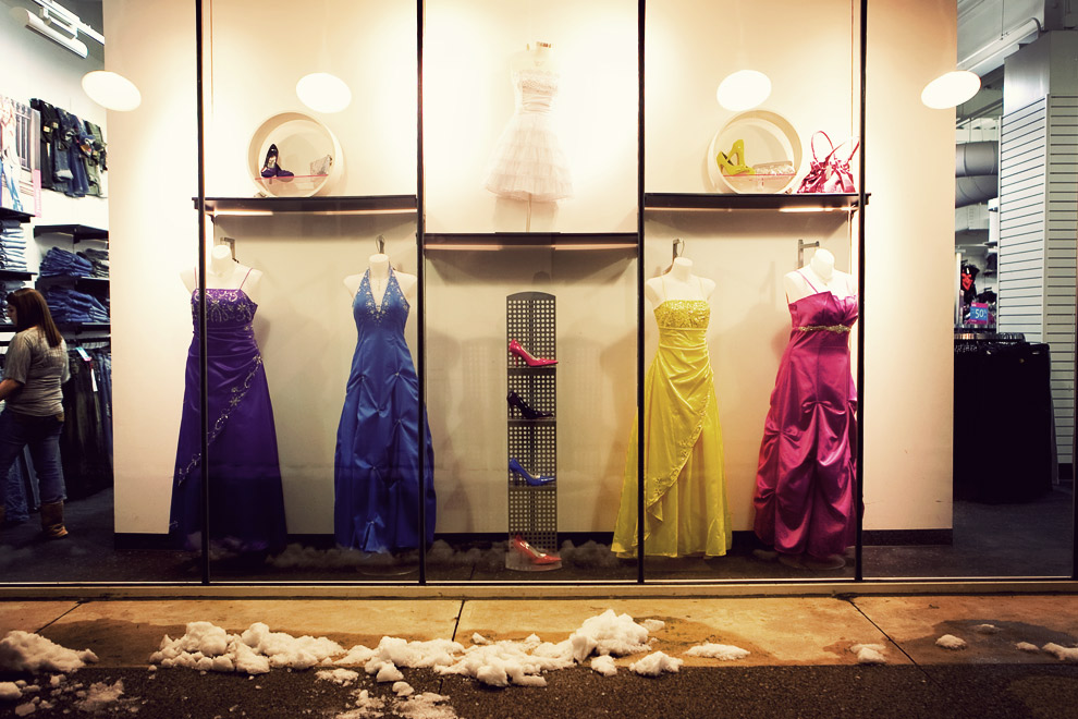 Prom dresses on display