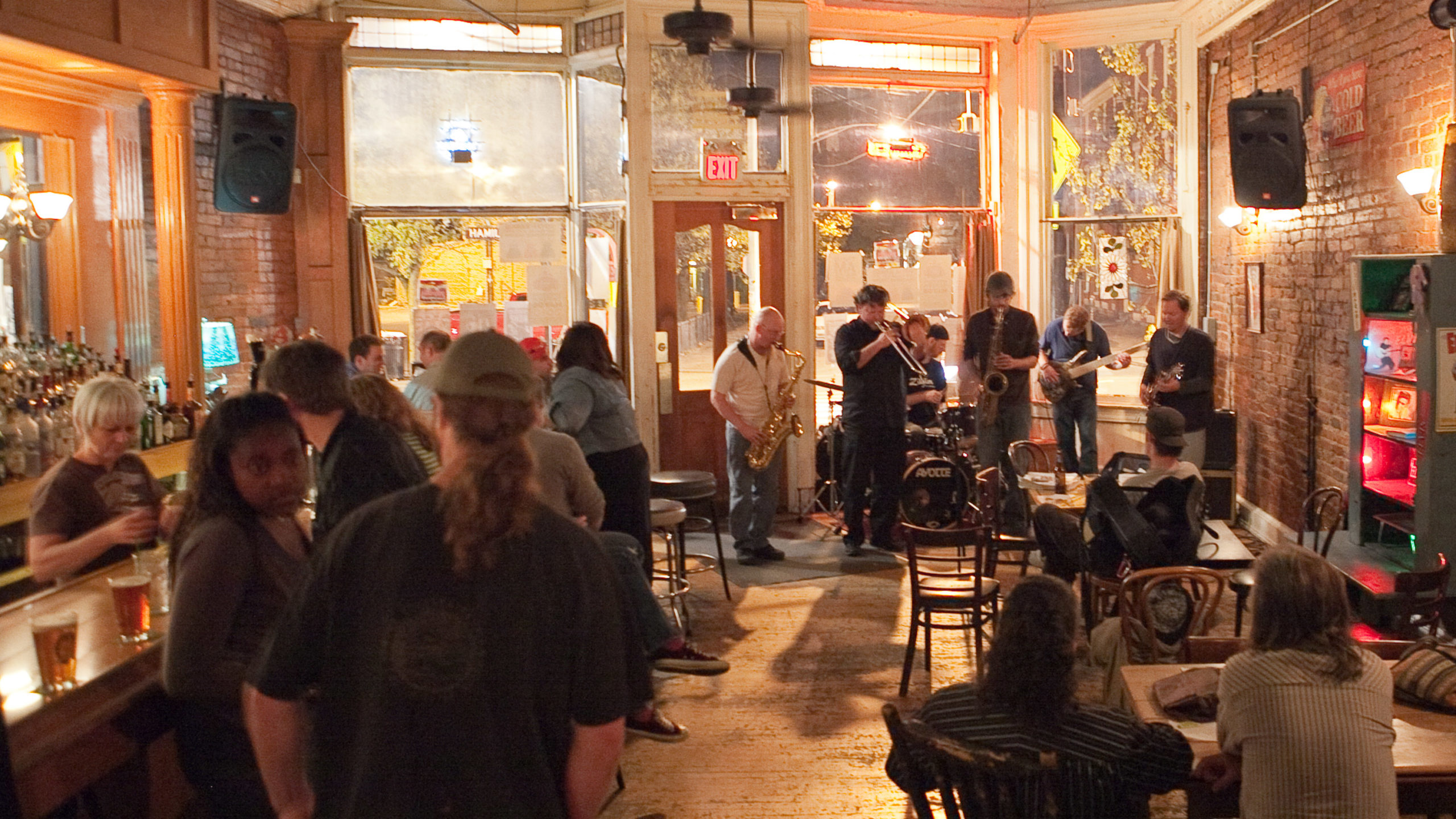 A band playing out at a bar