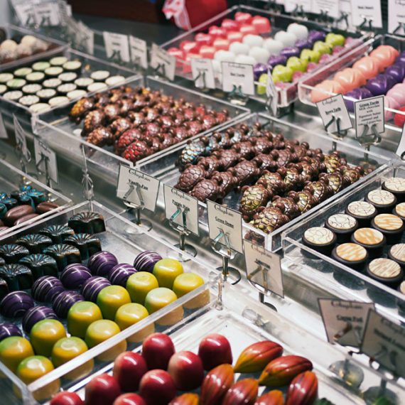 A bunch of chocolates on display