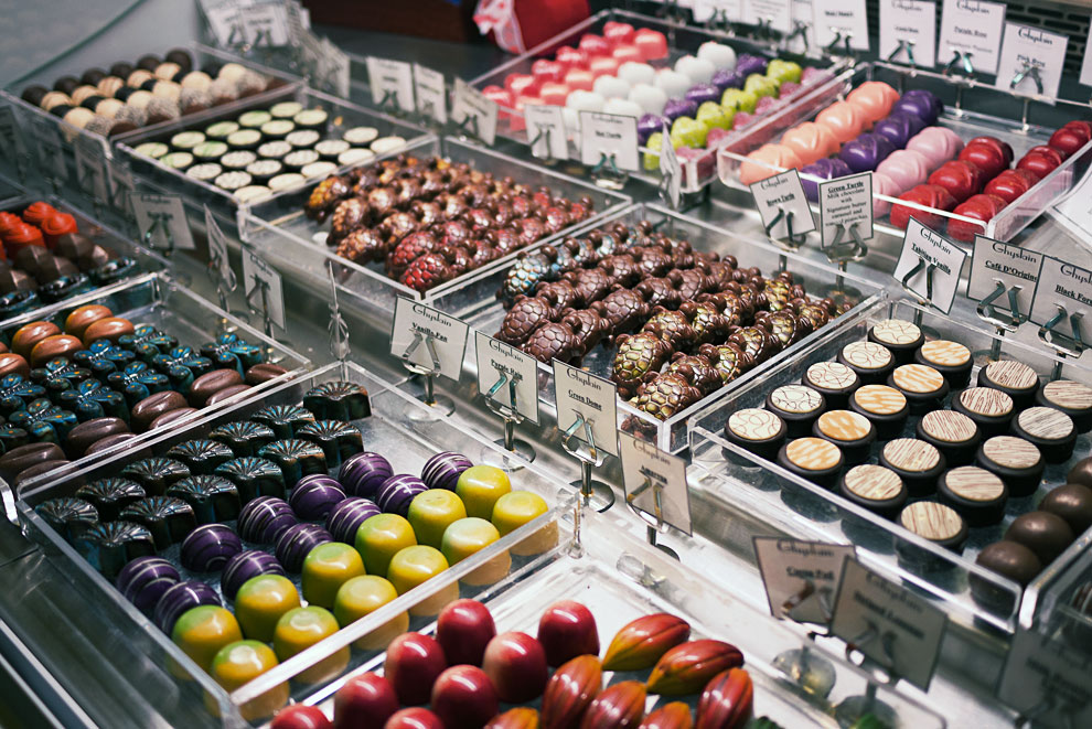 A bunch of chocolates on display