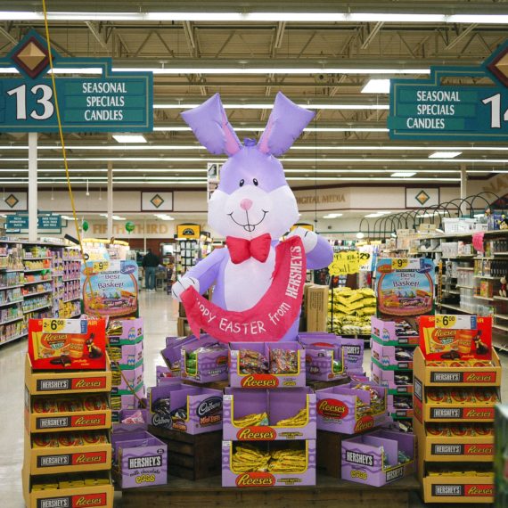 Inflatable bunny on Easter display in grocery