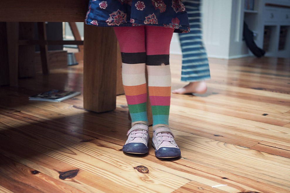 Striped tights on a young person