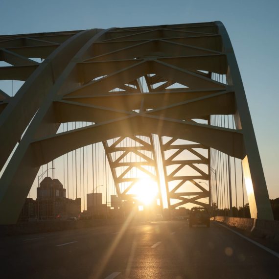 Big Mac bridge in Cincinnati at sunset