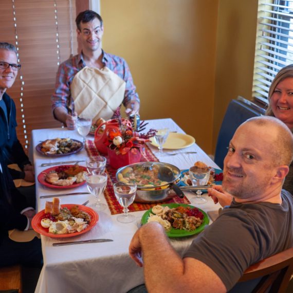 Folks around a Thanksgiving table