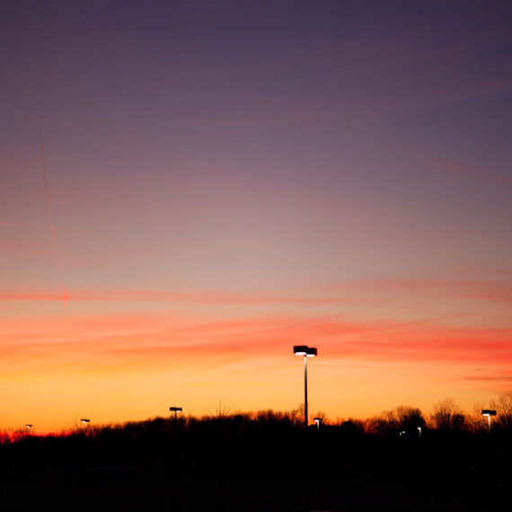 Sunset outside of Five Guys burgers