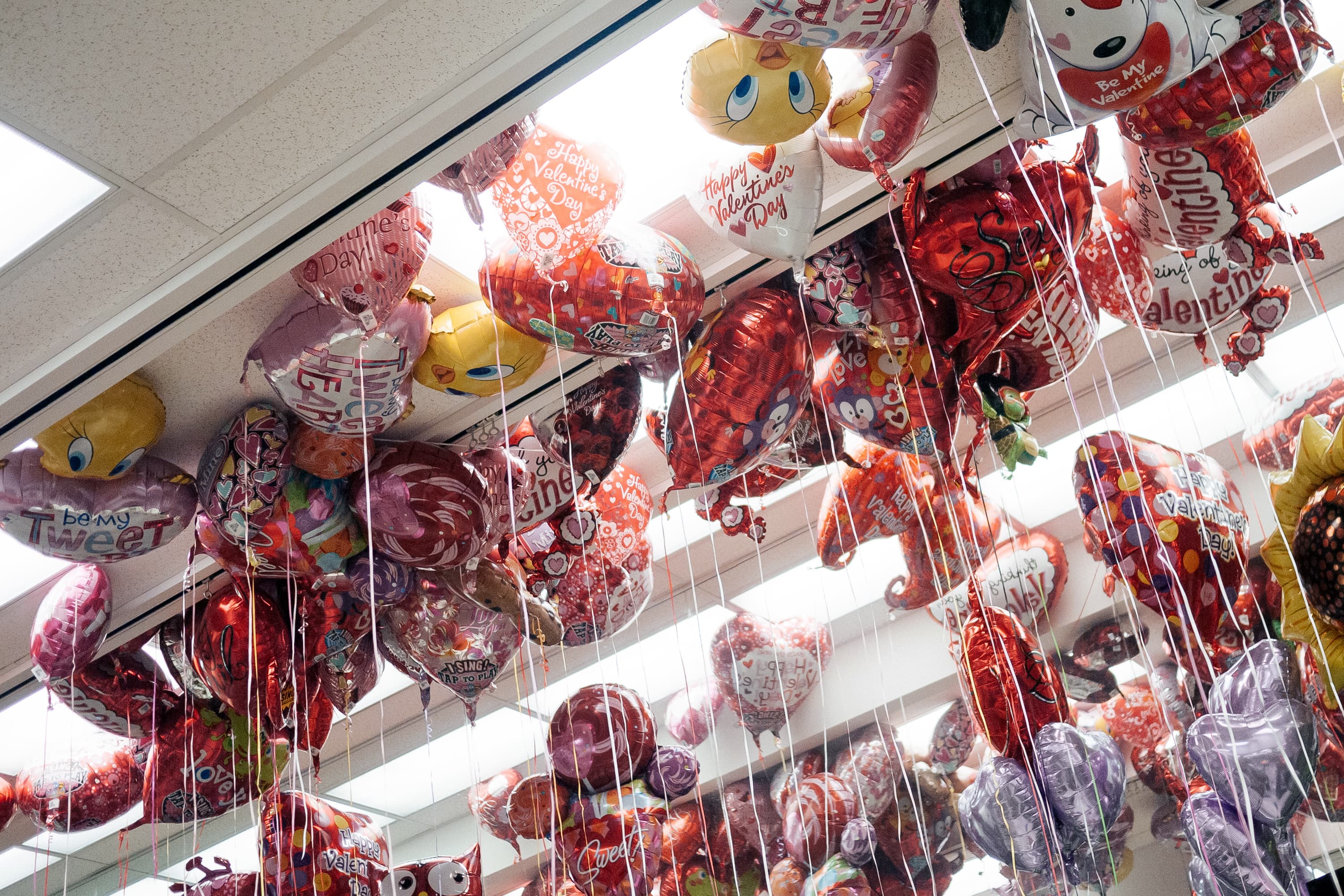 Mylar balloons in a grocery store