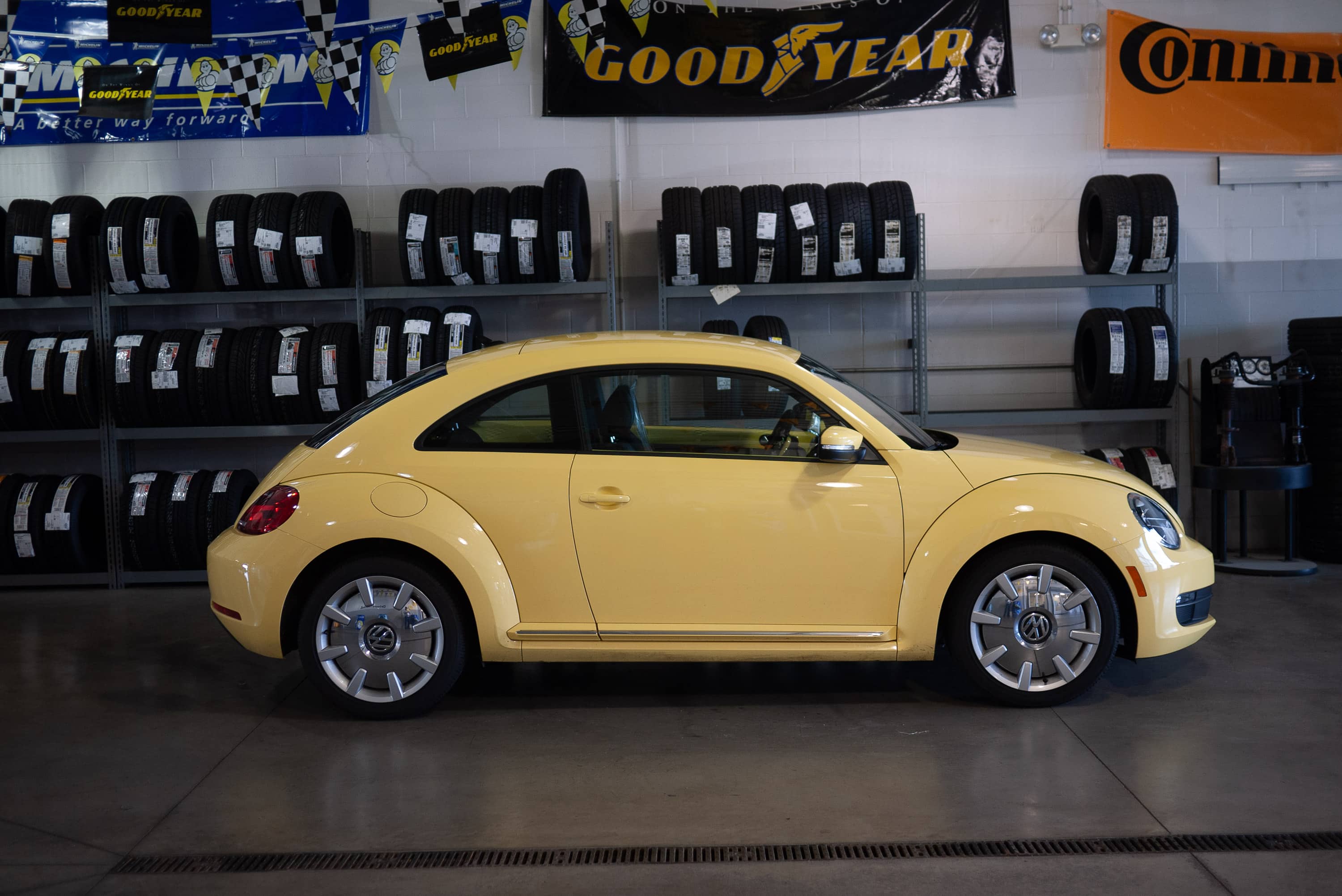 A yellow VW Bug