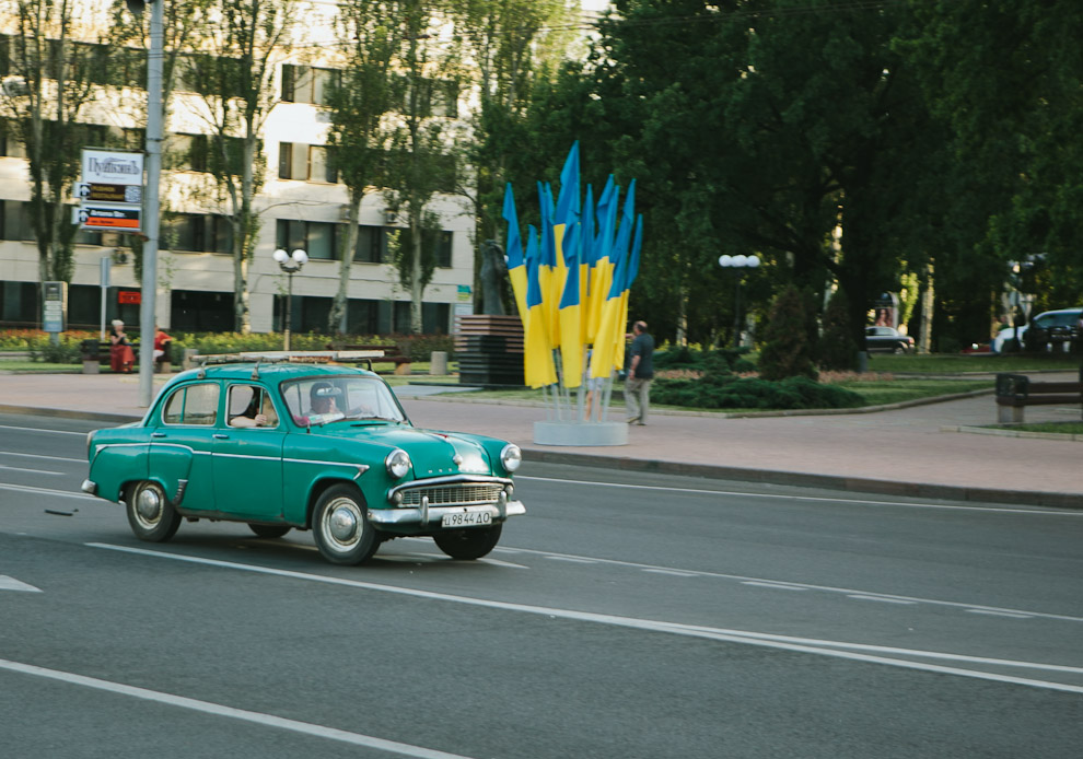 A small green car in Ukraine