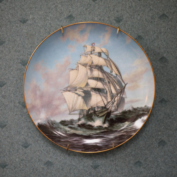 A plate with a ship on it