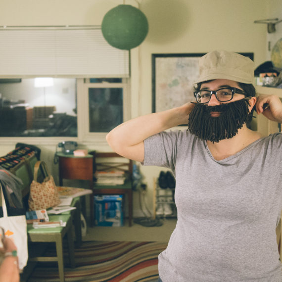 A woman with a yarn beard