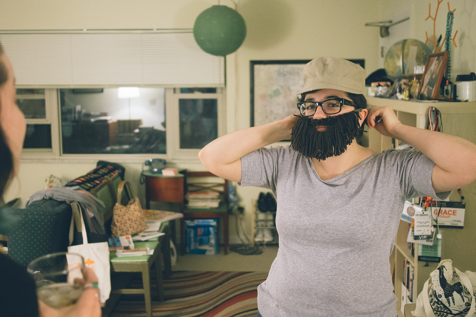 A woman with a yarn beard