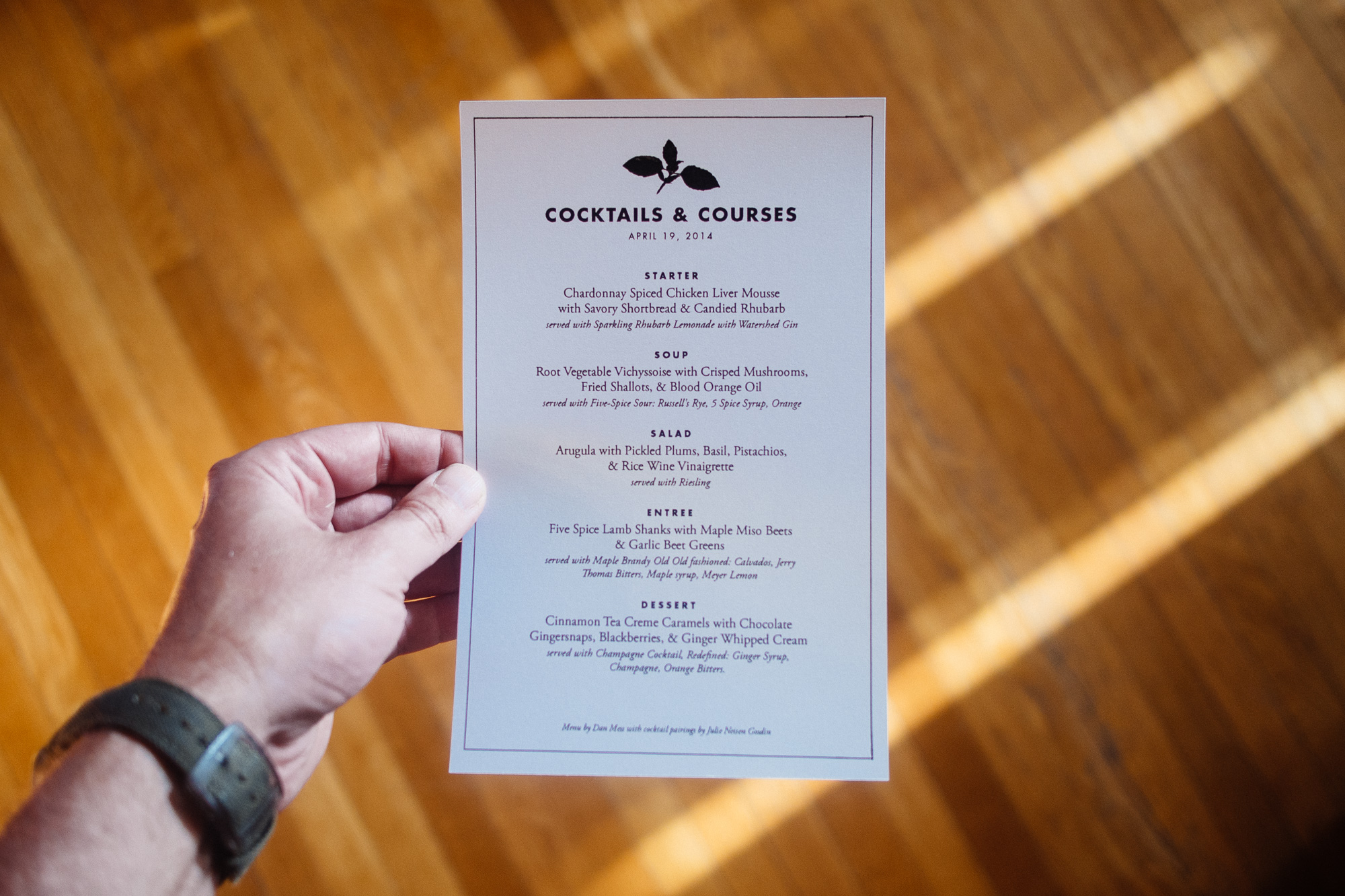 Cocktail and dinner menu