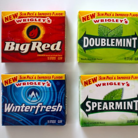 Wrigley gums in slim packs including Big Red, Doublemint, Winterfresh and Spearmint