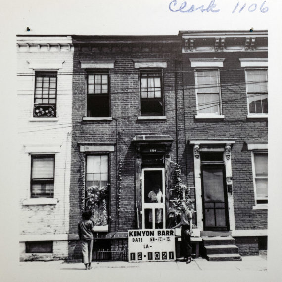 A black and white photo of a neighborhood that was destroyed by gentrification and a highway