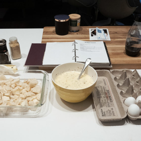 Ingredients on a counter for breakfast casserole