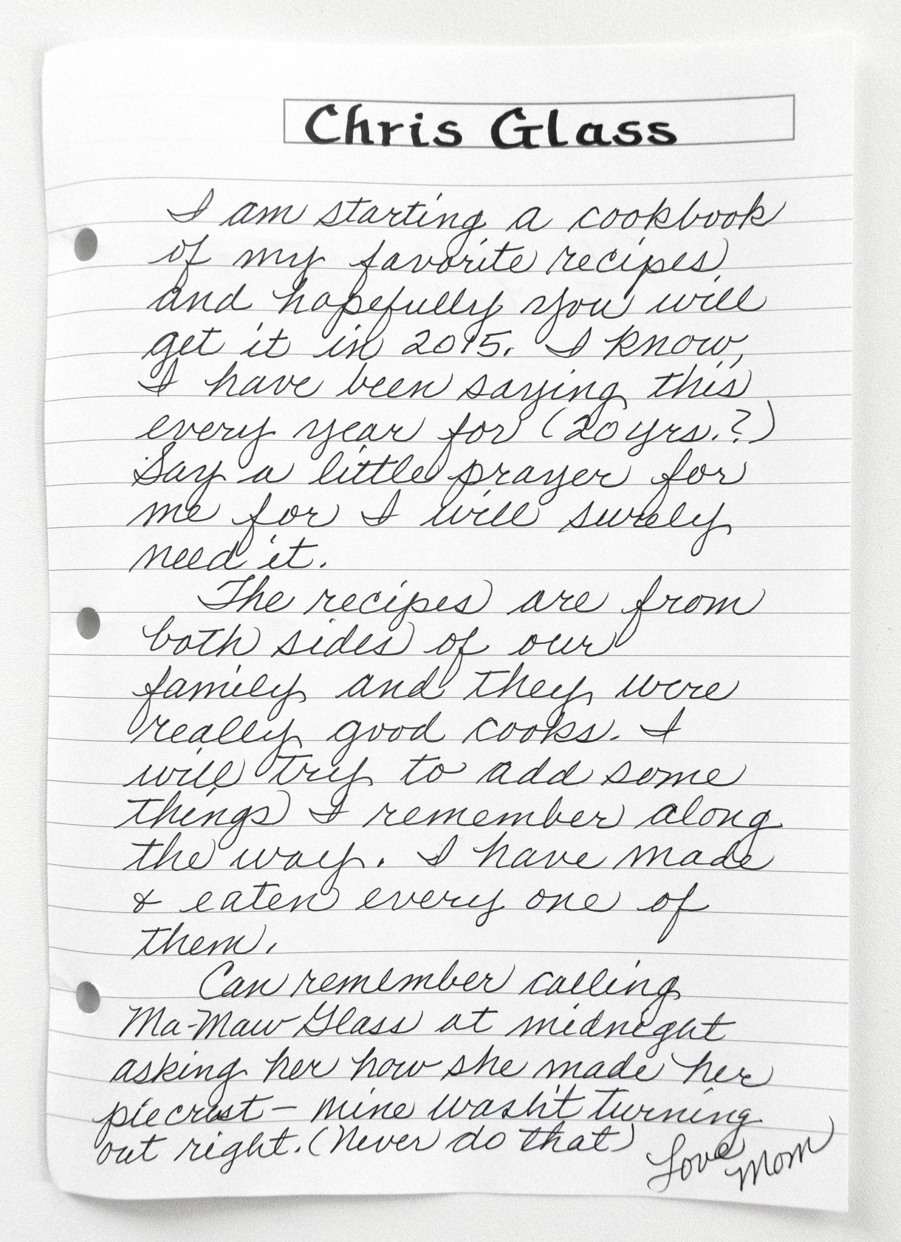 introduction to family cookbook handwritten