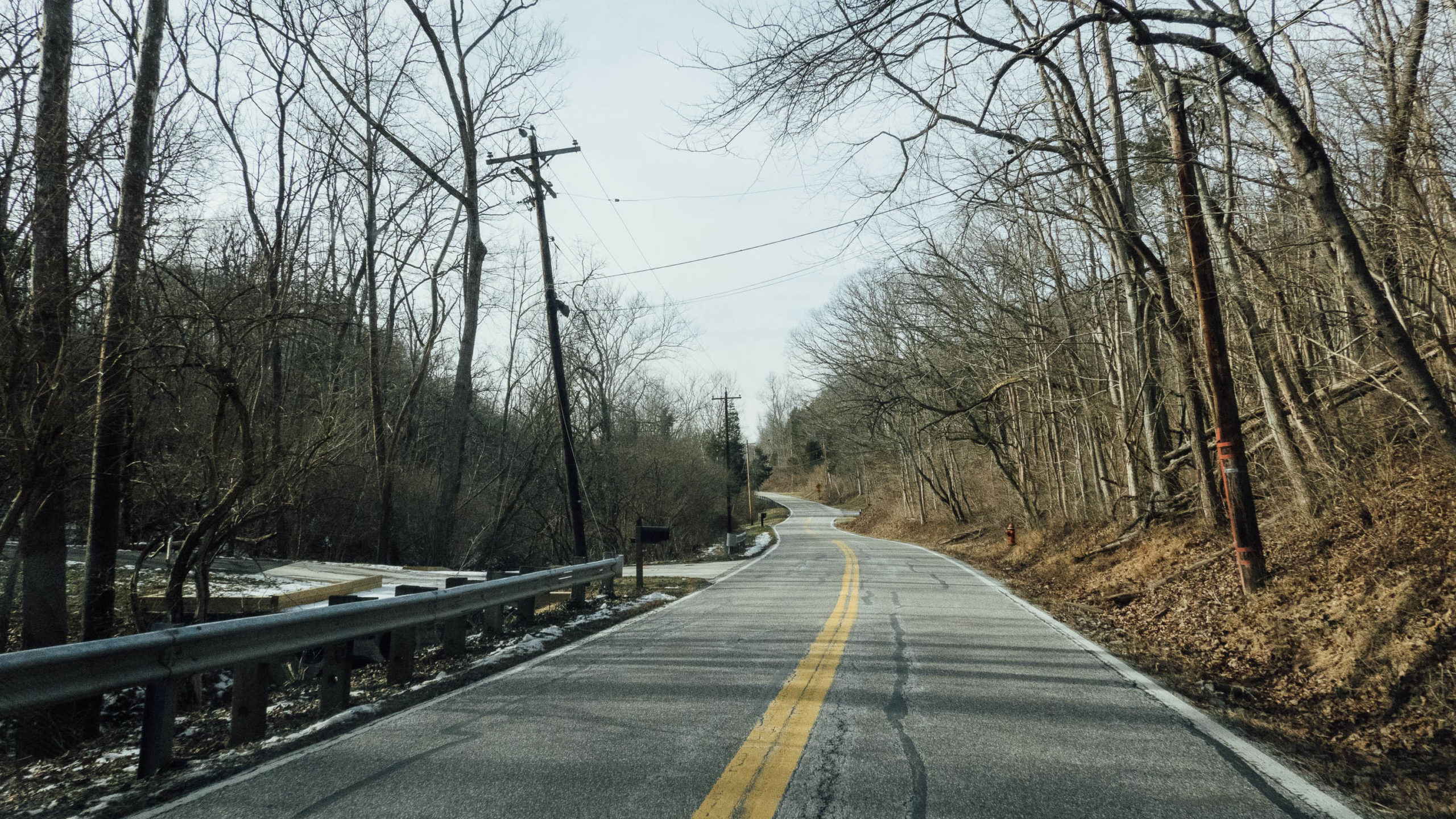 Winding country road in winter