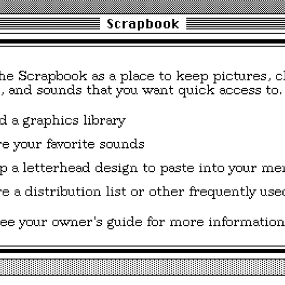 Black and white interface of the old Mac OS Scrapbook