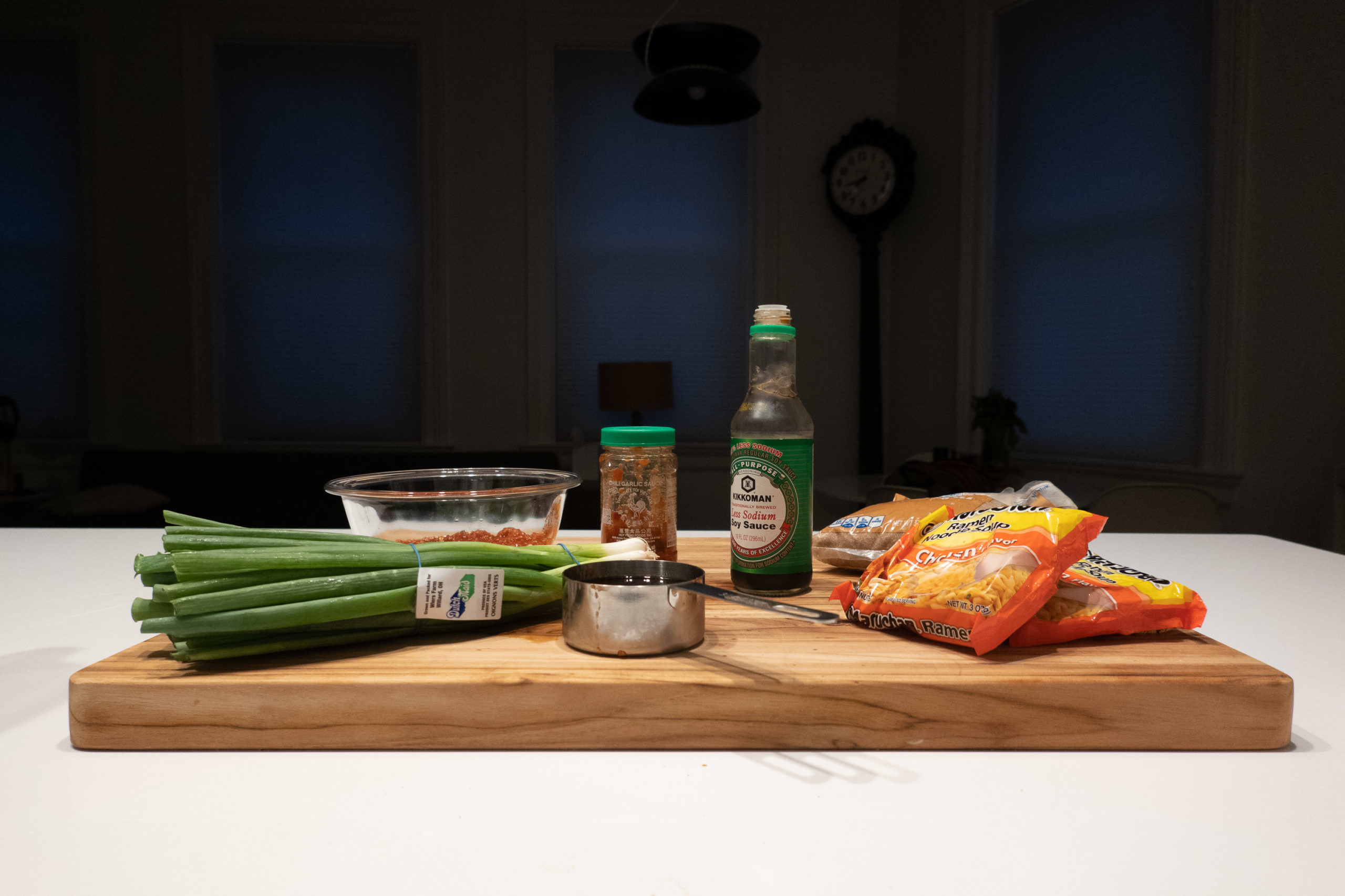 Ingredients on a butcher block to make dragon noodles