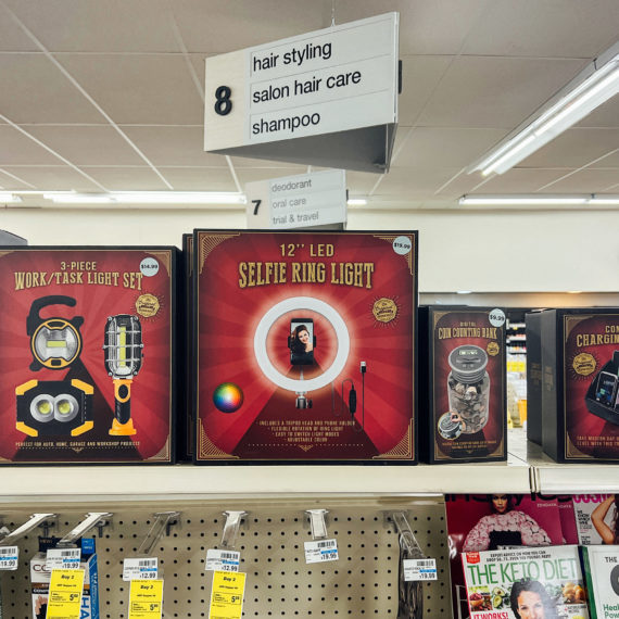 A selfie ring light at CVS in the gift aisle