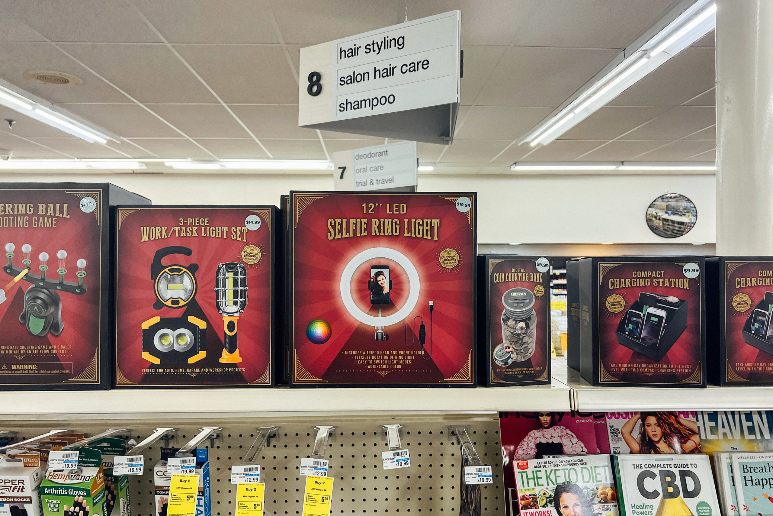 A selfie ring light at CVS in the gift aisle