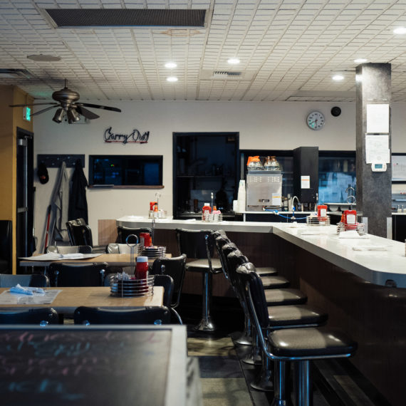 The counter at a restaurant after it is closed