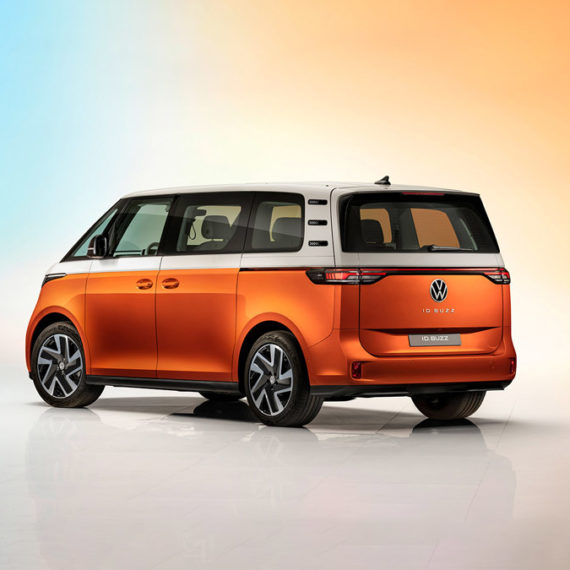 An orange and white electric van of the future from Volkswagen