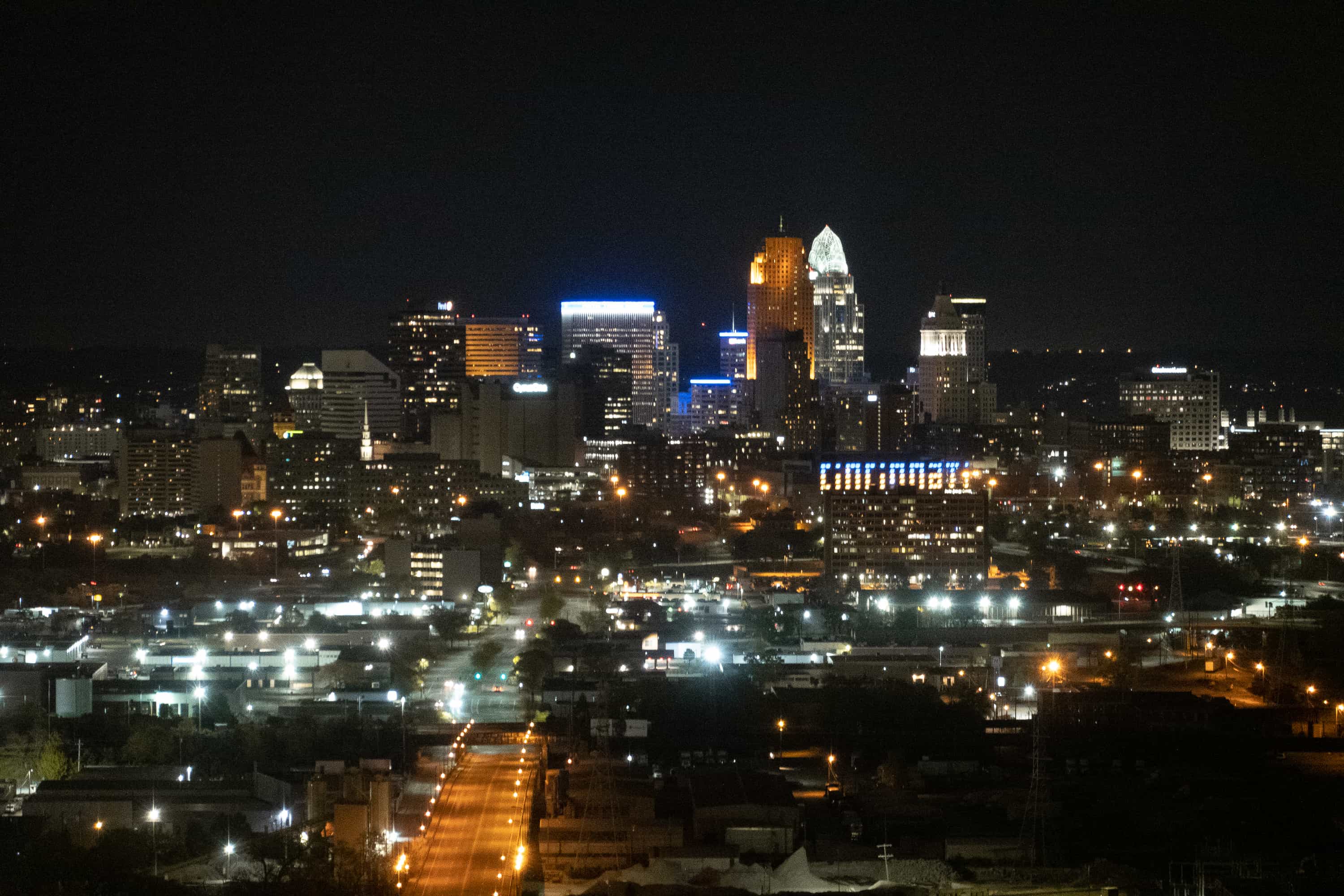 The skyline of Cincinnati at night