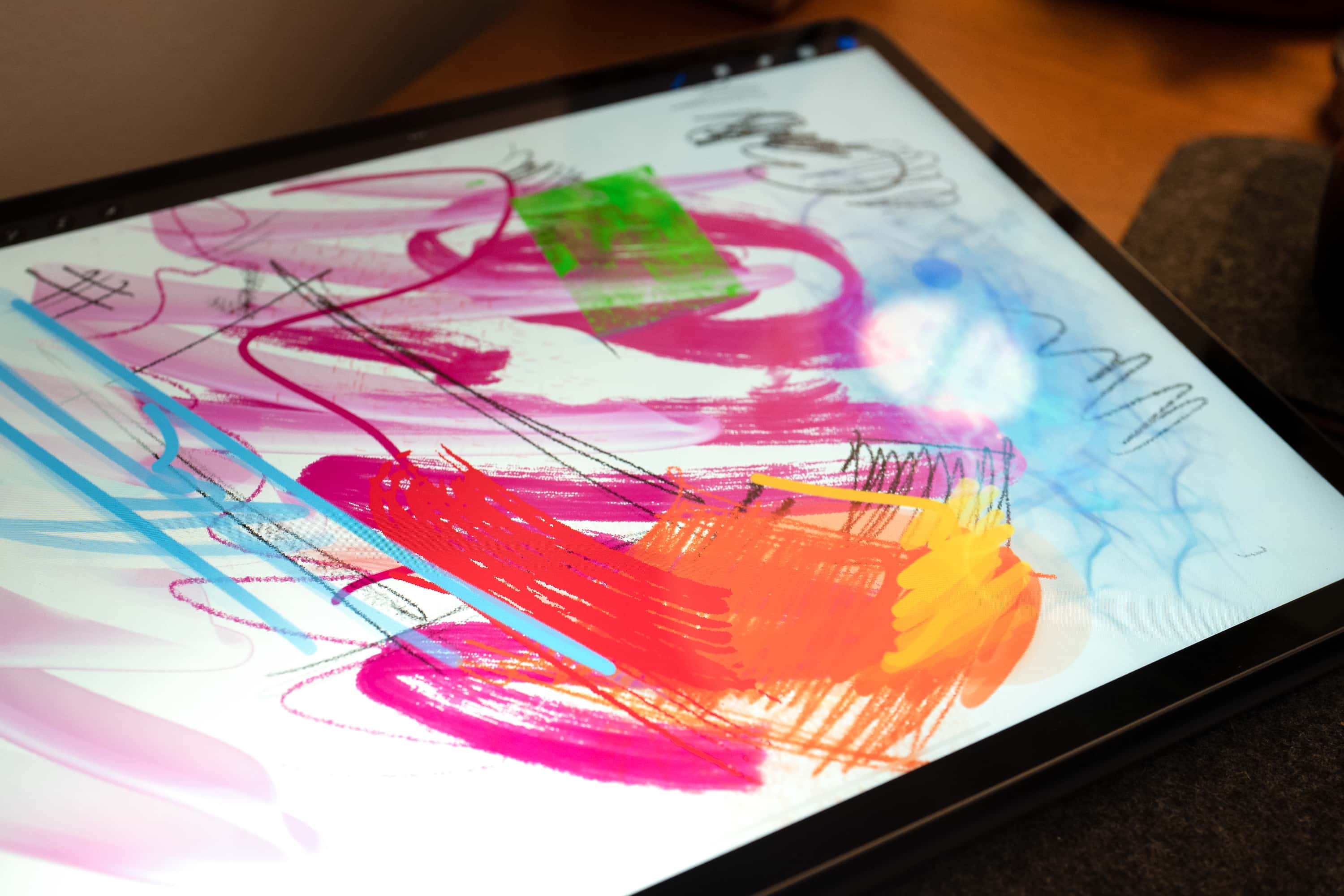 Colorful scribbles on a tablet screen