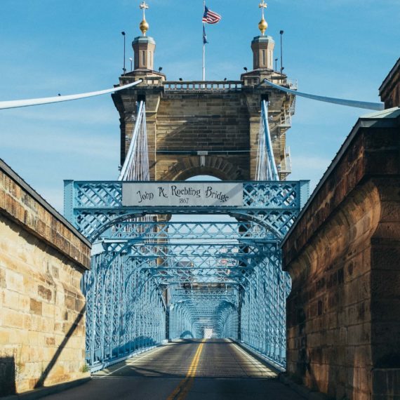 Entering the Roebling bridge from the south entrance. It looks like a miniature Brooklyn Bridge