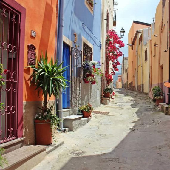 Colorful buildings on a small street in Italy