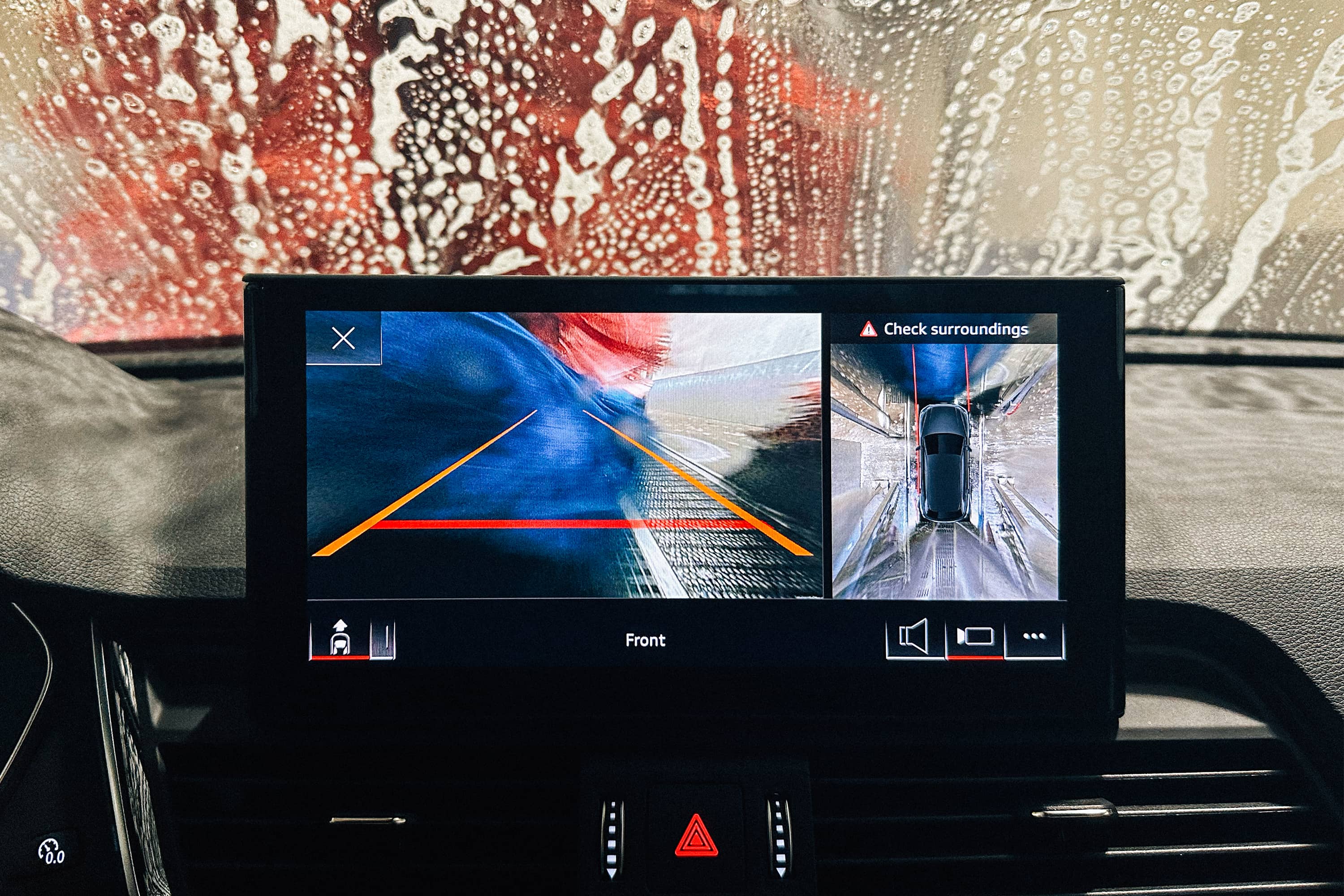 360 degree dashboard camera of an SUV in a car wash