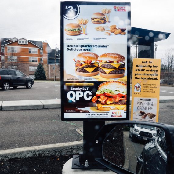 McDonalds drive through menu featuring a Smoky Bacon Quarter Pounder with Cheese