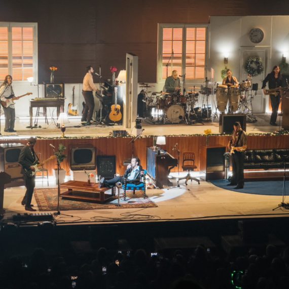 The 1975 perform on stage at the MegaCorp Pavilion