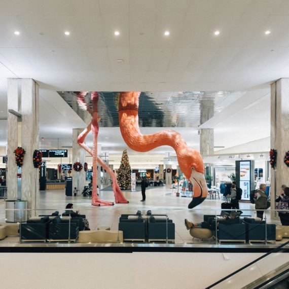 A large flamingo sculpture in the Tampa Airport