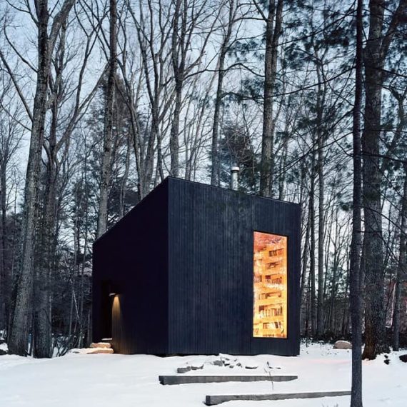 A workspace cabin in snowy woods