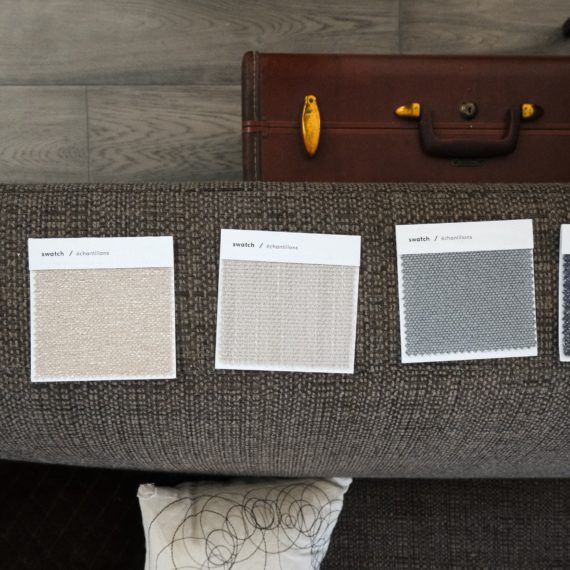 Fabric swatches on a couch