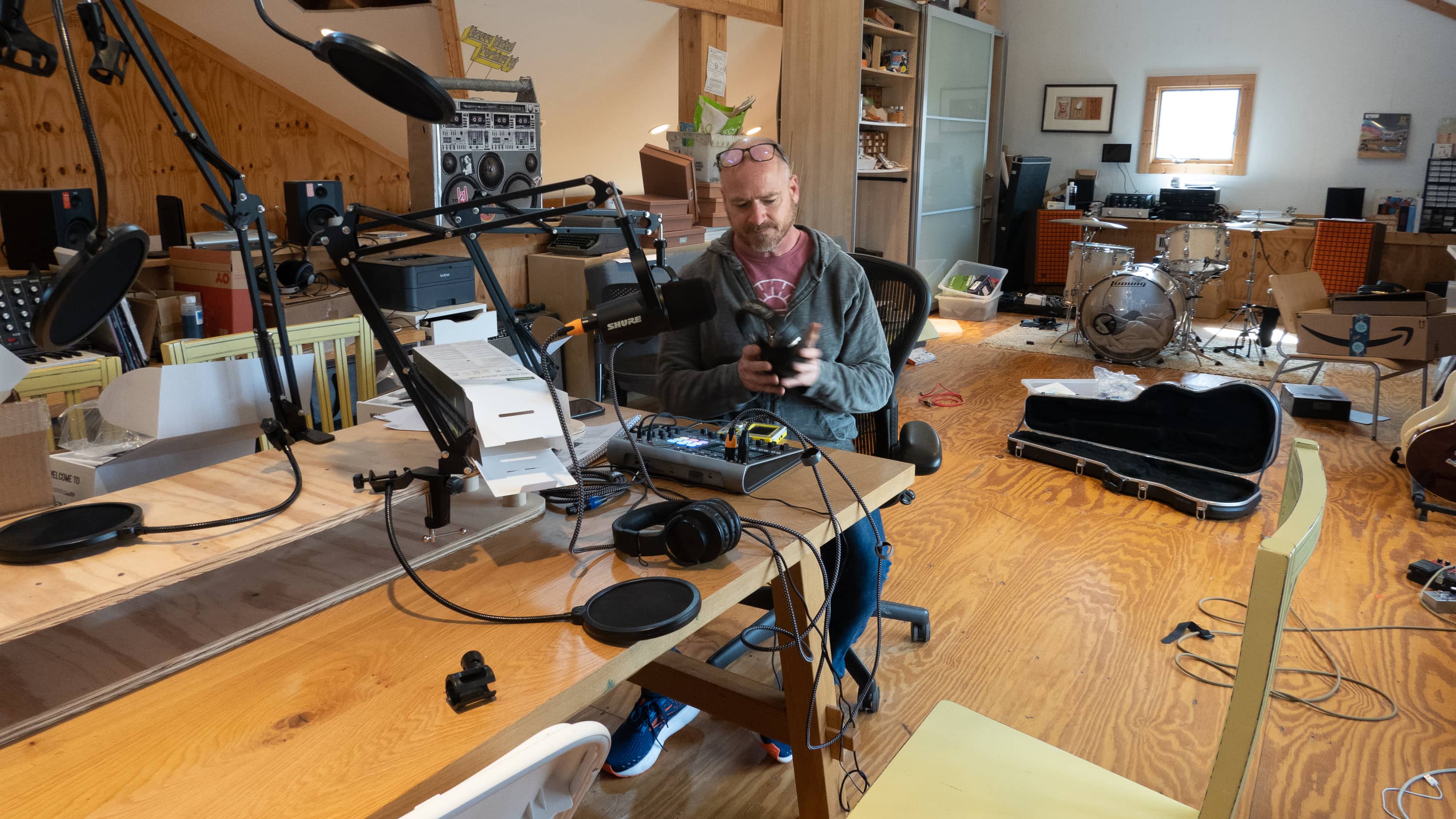 A man gets ready to put on headphones