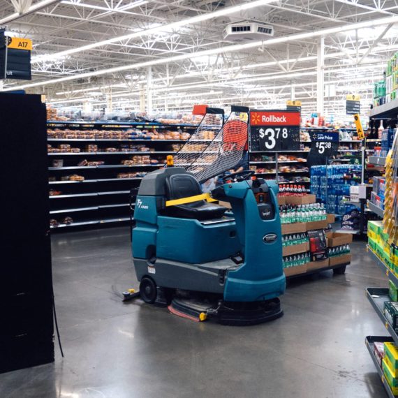 An unmanned cleaning machine at a Walmart