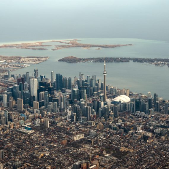 Downtown Toronto Canada as seen from airplane window