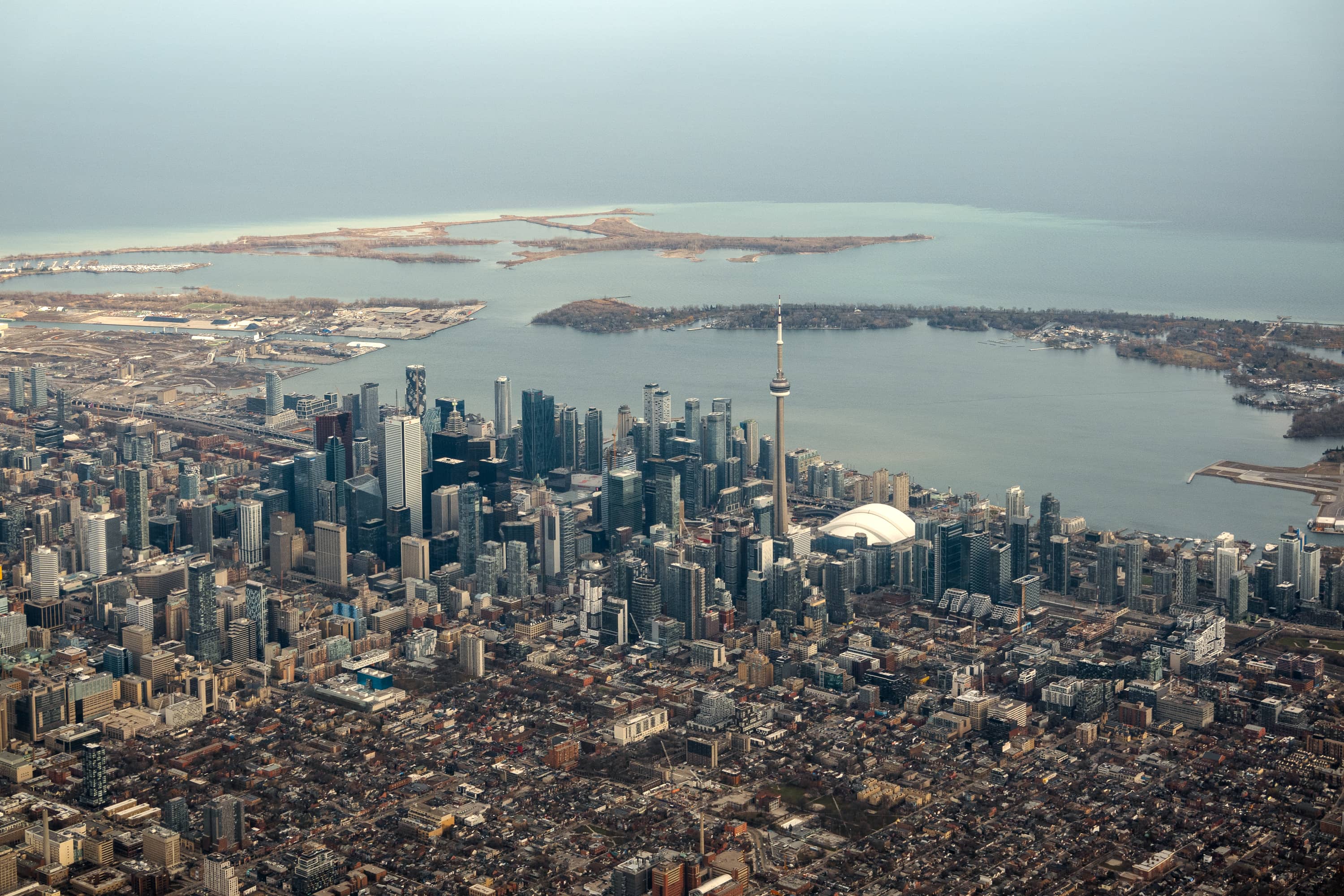 Downtown Toronto Canada as seen from airplane window