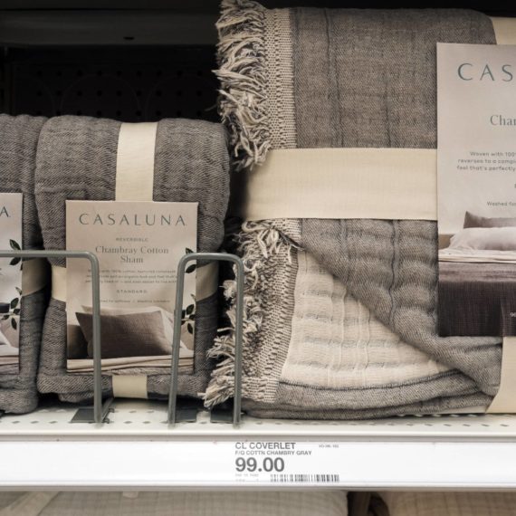 Cassaluna branded shams and bedspread on shelf at Target