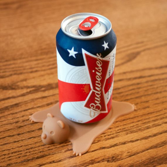 Can of Budweiser on bear coaster