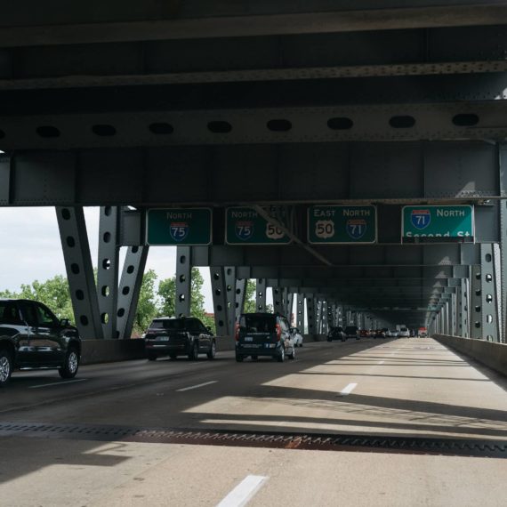 Brent Spence Bridge heading north into Cincinnati from Covington on the lower deck